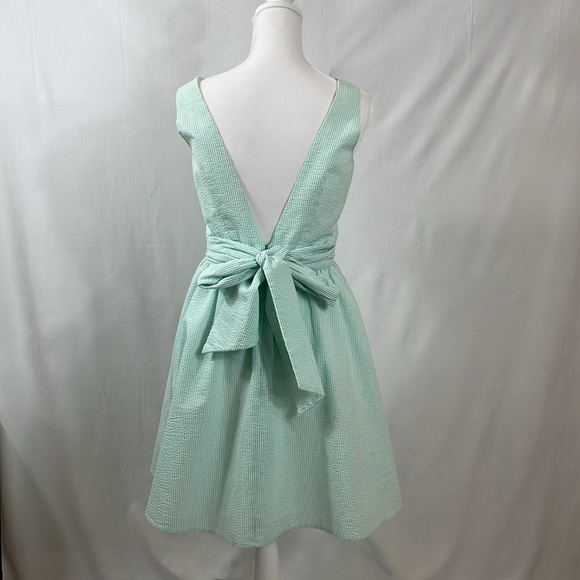 Lauren James Seersucker Dress Aqua Size S Deep V Back Delicate - Picture 6 of 14